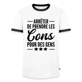 arrêter de prendre les cons pour des gens - T-shirt contrasté Homme - blanc/noir - Devant - AI Model Female 172 light (172cm) & AI Model Male 178 dark (178cm)