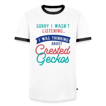 Thinking About Crested Geckos Tropic Animal Lizard - Men's Ringer Shirt - white/black - Front - AI Model Female 172 light (172cm) & AI Model Male 178 dark (178cm)