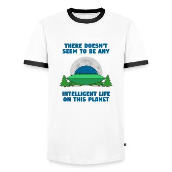 No intelligent life - Men's Ringer Shirt - white/black - Front - AI Model Female 172 light (172cm) & AI Model Male 178 dark (178cm)