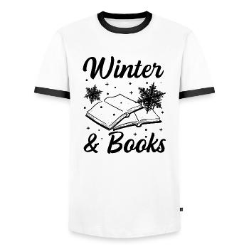 Winter and Reading Books Cozy Nature Tea - Men's Ringer Shirt - white/black - Front - AI Model Female 172 light (172cm) & AI Model Male 178 dark (178cm)