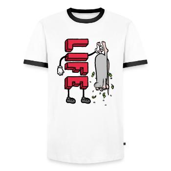 Life - Men's Ringer Shirt - white/black - Front - AI Model Female 172 light (172cm) & AI Model Male 178 dark (178cm)