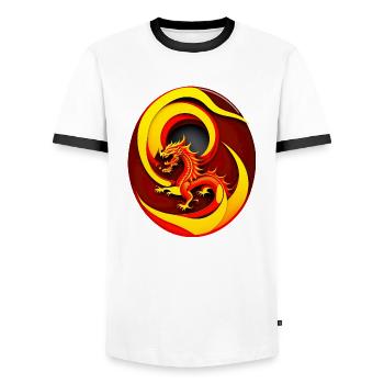 Dragon dans un cercle de feu - T-shirt contrasté Homme - blanc/noir - Devant - AI Model Female 172 light (172cm) & AI Model Male 178 dark (178cm)