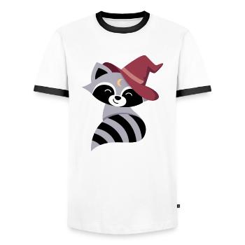 Raccoon with magic hat - Men's Ringer Shirt - white/black - Front - AI Model Female 172 light (172cm) & AI Model Male 178 dark (178cm)