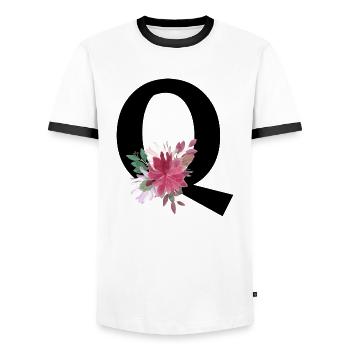 Lettre q floral - T-shirt contrasté Homme - blanc/noir - Devant - AI Model Female 172 light (172cm) & AI Model Male 178 dark (178cm)
