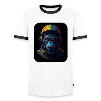 Weltraum-Affe | Affen-Raumanzug | Affen-Raumfahrt - Männer Kontrast-T-Shirt - Weiß/Schwarz - Vorne - AI Model Female 172 light (172cm) & AI Model Male 178 dark (178cm)