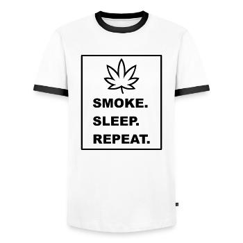 Cool "Smoke Sleep Repeat" design for him and her - Men's Ringer Shirt - white/black - Front - AI Model Female 172 light (172cm) & AI Model Male 178 dark (178cm)