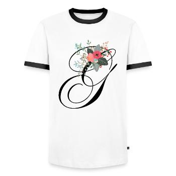 Lettre g fleuris - T-shirt contrasté Homme - blanc/noir - Devant - AI Model Female 172 light (172cm) & AI Model Male 178 dark (178cm)