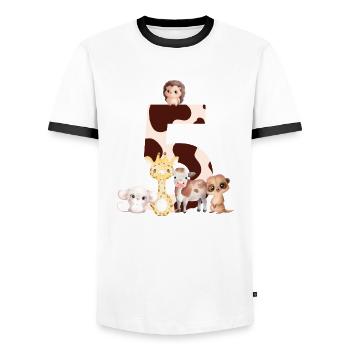 5th Anniversary - Fifth Anniversary Animals - Men's Ringer Shirt - white/black - Front - AI Model Female 172 light (172cm) & AI Model Male 178 dark (178cm)