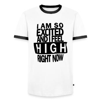 je suis tellement excité et je me sens bien en ce moment - T-shirt contrasté Homme - blanc/noir - Devant - AI Model Female 172 light (172cm) & AI Model Male 178 dark (178cm)