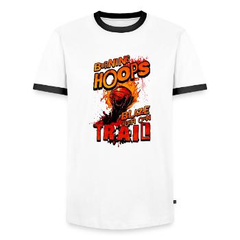Basket-ball Burning Hoops Tracez votre propre chemin - T-shirt contrasté Homme - blanc/noir - Devant - AI Model Female 172 light (172cm) & AI Model Male 178 dark (178cm)