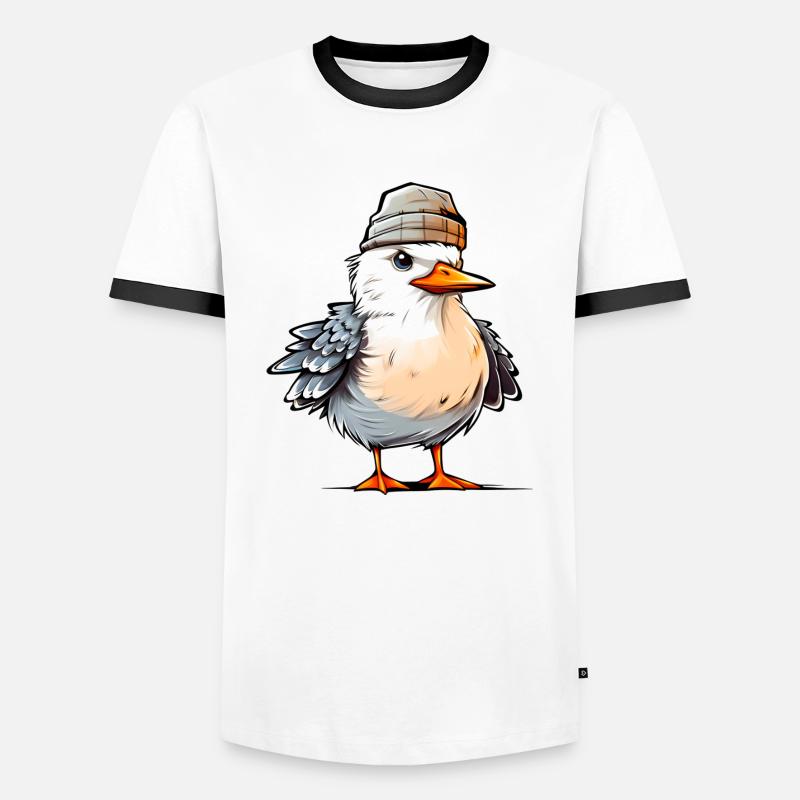 Cool seagull with hat - Men's Ringer Shirt - white/black
