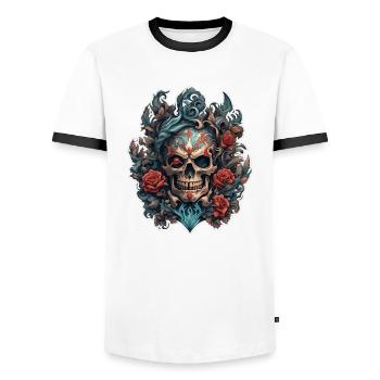 Skull / Totenkopf / Skelett / Gothic / Tattoo - Männer Kontrast-T-Shirt - Weiß/Schwarz - Vorne - AI Model Female 172 light (172cm) & AI Model Male 178 dark (178cm)