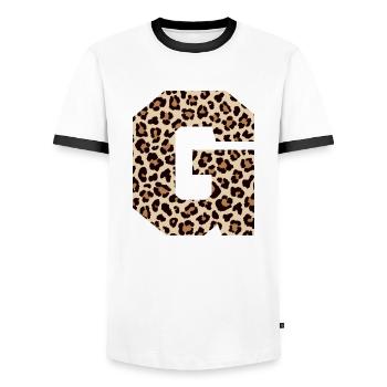 Letter G Leopard Pattern - Birthday Gift Idea - Men's Ringer Shirt - white/black - Front - AI Model Female 172 light (172cm) & AI Model Male 178 dark (178cm)