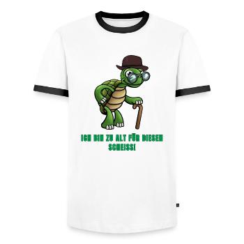 Schildkröte, Ich bin zu alt für diesen Scheiss, - Männer Kontrast-T-Shirt - Weiß/Schwarz - Vorne - AI Model Female 172 light (172cm) & AI Model Male 178 dark (178cm)