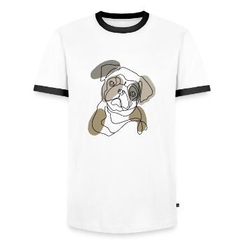 PUG ONE LINE - Men's Ringer Shirt - white/black - Front - AI Model Female 172 light (172cm) & AI Model Male 178 dark (178cm)