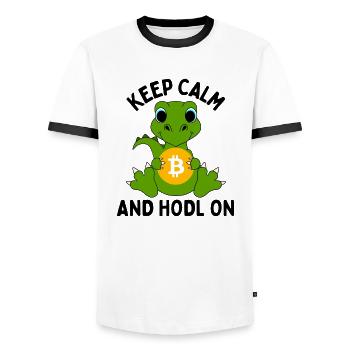 Bitcoin Crypto Kryptowährungen Geschenkidee - Männer Kontrast-T-Shirt - Weiß/Schwarz - Vorne - AI Model Female 172 light (172cm) & AI Model Male 178 dark (178cm)