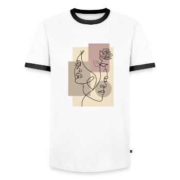 Paar verliebte Menschen einzeiliges Porträt - Männer Kontrast-T-Shirt - Weiß/Schwarz - Vorne - AI Model Female 172 light (172cm) & AI Model Male 178 dark (178cm)