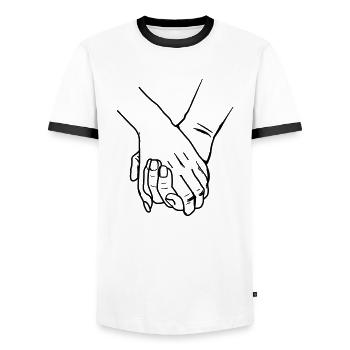 hände - Männer Kontrast-T-Shirt - Weiß/Schwarz - Vorne - AI Model Female 172 light (172cm) & AI Model Male 178 dark (178cm)