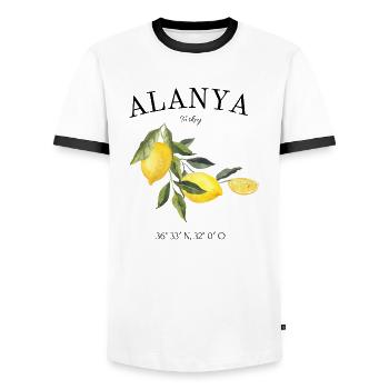 Alanya - Turkey - Turkish Riviera - Souvenir - Men's Ringer Shirt - white/black - Front - AI Model Female 172 light (172cm) & AI Model Male 178 dark (178cm)
