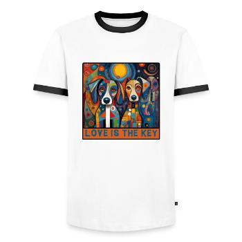Chiens abstraits aux couleurs vives Design - T-shirt contrasté Homme - blanc/noir - Devant - AI Model Female 172 light (172cm) & AI Model Male 178 dark (178cm)