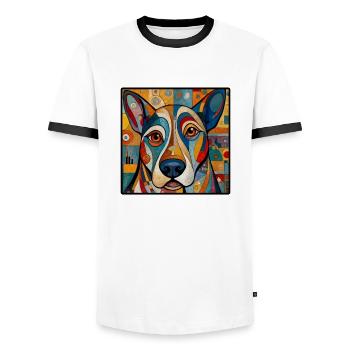 Abstract Whimsical Dog Design - Men's Ringer Shirt - white/black - Front - AI Model Female 172 light (172cm) & AI Model Male 178 dark (178cm)