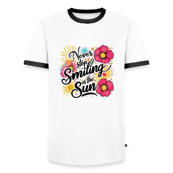Never Stop Smiling In The Sun Design - Men's Ringer Shirt - white/black - Front - AI Model Female 172 light (172cm) & AI Model Male 178 dark (178cm)
