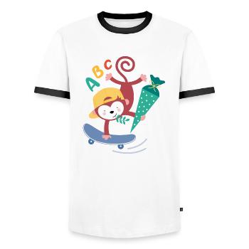 Monkey on skateboard with school cone schoolchild - Men's Ringer Shirt - white/black - Front - AI Model Female 172 light (172cm) & AI Model Male 178 dark (178cm)