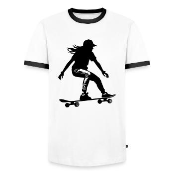 planche à roulettes femme symbole planche à roulettes - T-shirt contrasté Homme - blanc/noir - Devant - AI Model Female 172 light (172cm) & AI Model Male 178 dark (178cm)