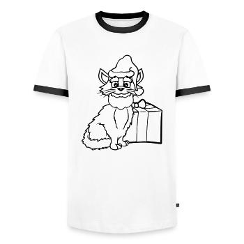 Cadeau de Noël d’hiver pour chat du Père Noël - T-shirt contrasté Homme - blanc/noir - Devant - AI Model Female 172 light (172cm) & AI Model Male 178 dark (178cm)
