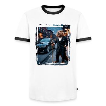 Beaver as a gangster - Men's Ringer Shirt - white/black - Front - AI Model Female 172 light (172cm) & AI Model Male 178 dark (178cm)