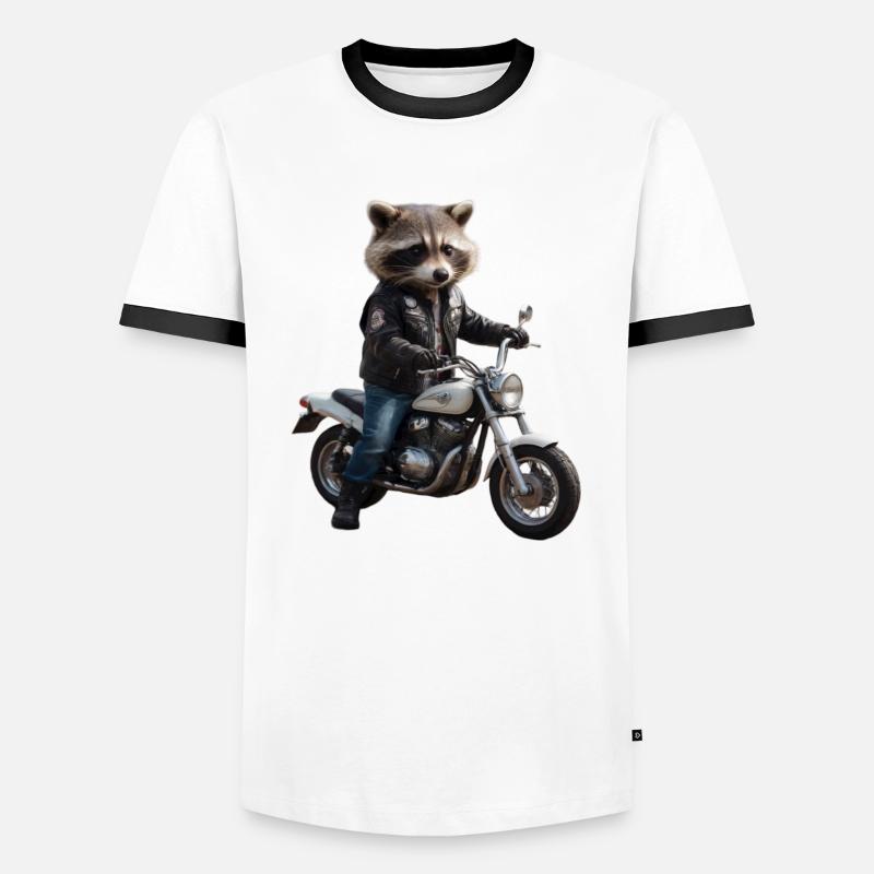 Waschbär-Biker - Männer Kontrast-T-Shirt - Weiß/Schwarz