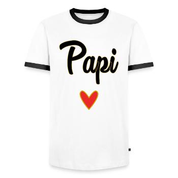PAPY. FÊTE DES PÈRES. BONNE FÊTE PAPY. JE T'AIME. - T-shirt contrasté Homme - blanc/noir - Devant - AI Model Female 172 light (172cm) & AI Model Male 178 dark (178cm)