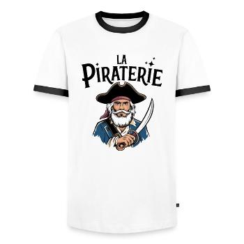 La piraterie - T-shirt contrasté Homme - blanc/noir - Devant - AI Model Female 172 light (172cm) & AI Model Male 178 dark (178cm)