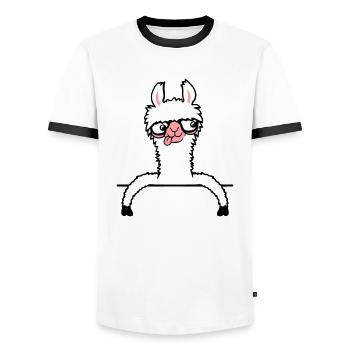 Llama Nerd Geek Horn-Rimmed Glasses Smart Funny Grimace - Men's Ringer Shirt - white/black - Front - AI Model Female 172 light (172cm) & AI Model Male 178 dark (178cm)