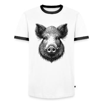 Wild boar - Men's Ringer Shirt - white/black - Front - AI Model Female 172 light (172cm) & AI Model Male 178 dark (178cm)