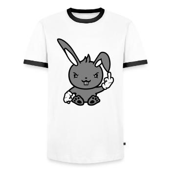 Hase Mittelfinger Zeigen Böse Frech Beleidigend - Männer Kontrast-T-Shirt - Weiß/Schwarz - Vorne - AI Model Female 172 light (172cm) & AI Model Male 178 dark (178cm)