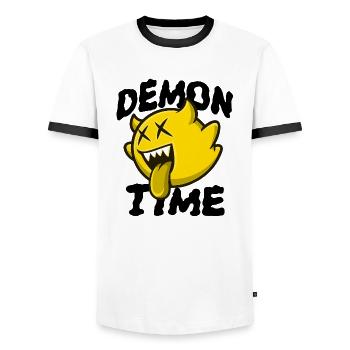 Le Temps du Démon - Fantôme Jaune - T-shirt contrasté Homme - blanc/noir - Devant - AI Model Female 172 light (172cm) & AI Model Male 178 dark (178cm)