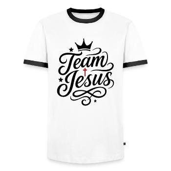 Team Jesus Christian Saying - Men's Ringer Shirt - white/black - Front - AI Model Female 172 light (172cm) & AI Model Male 178 dark (178cm)