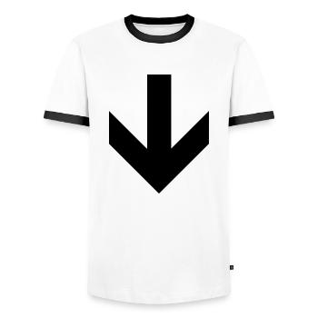 This Way Down arrow - Men's Ringer Shirt - white/black - Front - AI Model Female 172 light (172cm) & AI Model Male 178 dark (178cm)