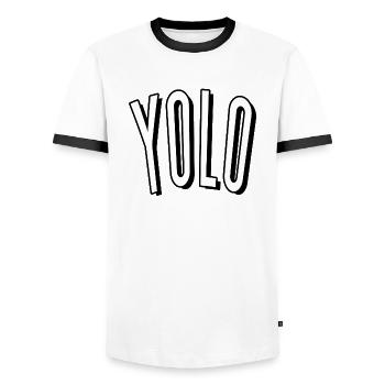yolo YOLO live best day good vibes crazy best best - Men's Ringer Shirt - white/black - Front - AI Model Female 172 light (172cm) & AI Model Male 178 dark (178cm)