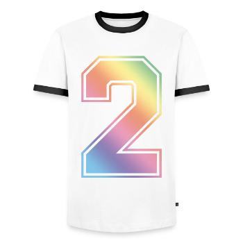 2 Number Colorful - Men's Ringer Shirt - white/black - Front - AI Model Female 172 light (172cm) & AI Model Male 178 dark (178cm)