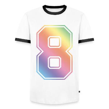 8 Number Colorful - Men's Ringer Shirt - white/black - Front - AI Model Female 172 light (172cm) & AI Model Male 178 dark (178cm)