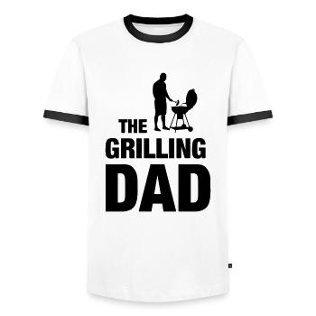 Papa grills Grill grill BBQ Barbecue Bratwurst - Men's Ringer Shirt - white/black - Front - AI Model Female 172 light (172cm) & AI Model Male 178 dark (178cm)
