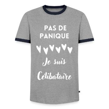 Pas de panique je suis célibataire - T-shirt contrasté Homme - gris/marine  - Devant - AI Model Female 172 light (172cm) & AI Model Male 178 light (178cm)