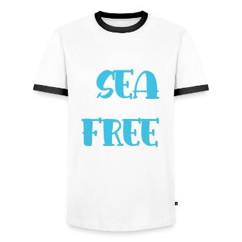 Le plastique sauve l’océan - T-shirt contrasté Homme - blanc/noir - Devant - AI Model Female 172 light (172cm) & AI Model Male 178 dark (178cm)