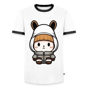 Lapin Hiver Bande Dessinée Mignon - T-shirt contrasté Homme - blanc/noir - Devant - AI Model Female 172 light (172cm) & AI Model Male 178 dark (178cm)