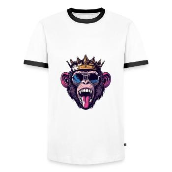 Malle 2024 Fête des singes à Majorque - T-shirt contrasté Homme - blanc/noir - Devant - AI Model Female 172 light (172cm) & AI Model Male 178 dark (178cm)