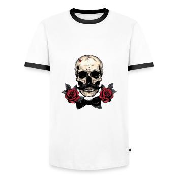 Crâne d’enterrement de vie de garçon 2024 - T-shirt contrasté Homme - blanc/noir - Devant - AI Model Female 172 light (172cm) & AI Model Male 178 dark (178cm)