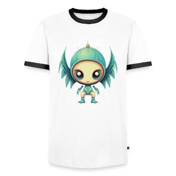 alien Engel Flügel Cyborg - Futuristisches Design - Männer Kontrast-T-Shirt - Weiß/Schwarz - Vorne - AI Model Female 172 light (172cm) & AI Model Male 178 dark (178cm)