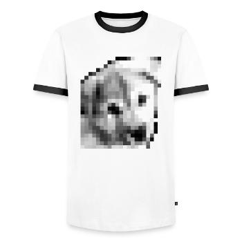 Pixel Jindo Puppy - Männer Kontrast-T-Shirt - Weiß/Schwarz - Vorne - AI Model Female 172 light (172cm) & AI Model Male 178 dark (178cm)
